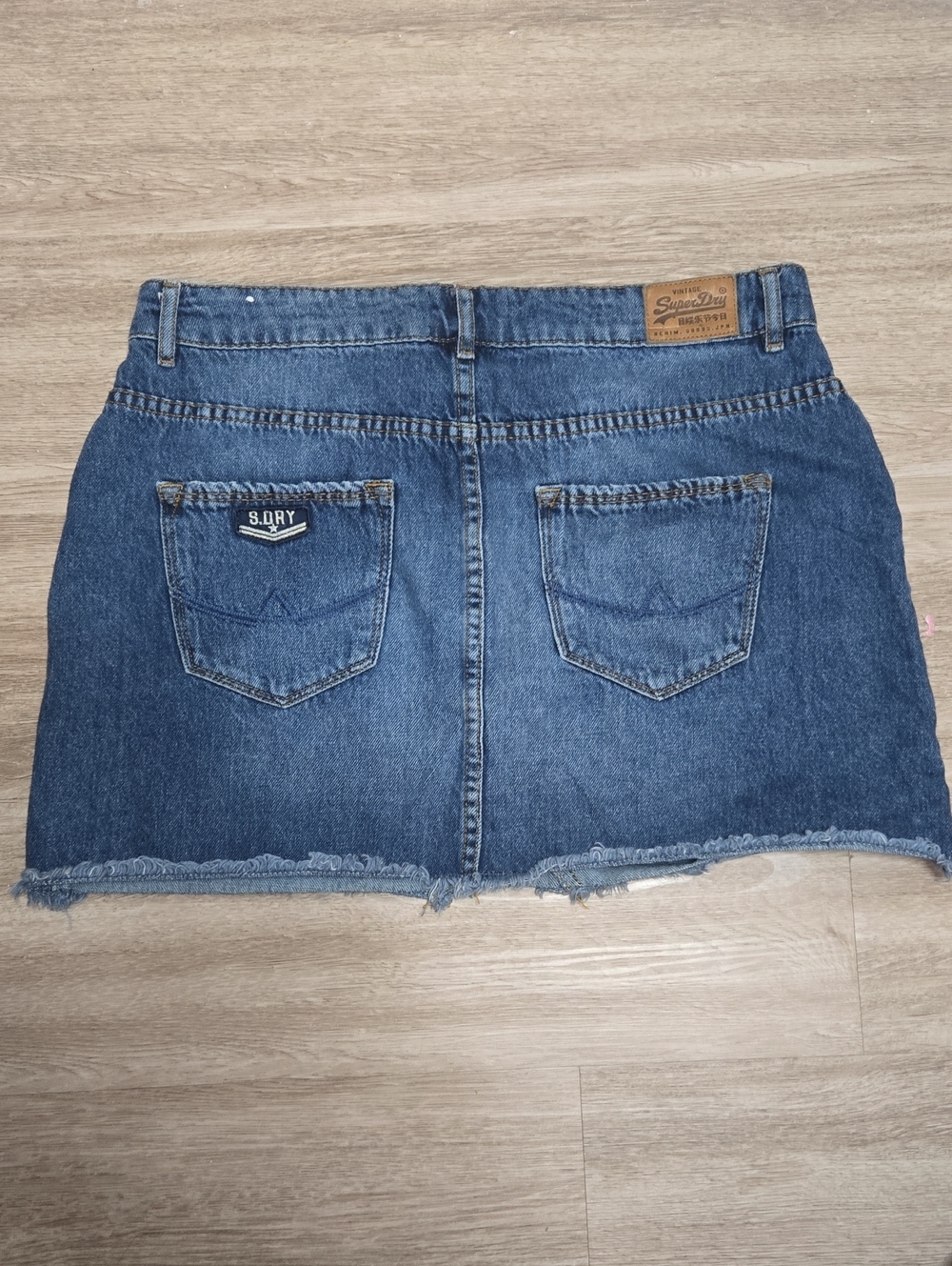 Superdry Vintage Denim Mini Skirt USA Patch Raw Hem Y2K Size L
